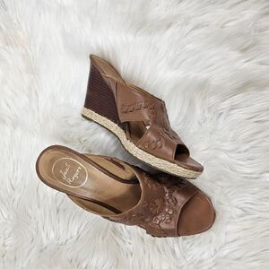 Jack Rogers Sophia Wooden Brown Woven Slip On Wedges Size 7.5
